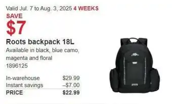 Costco Roots backpack offer