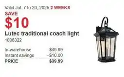 Costco Lutec traditional coach light offer