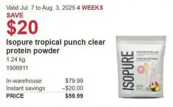 Costco Isopure tropical punch clear protein powder offer