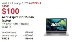 Costco Acer Aspire Go 15.6-in laptop offer