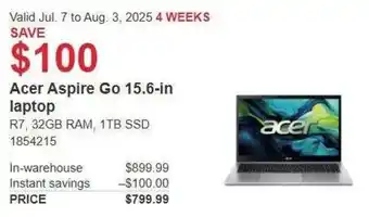 Costco Acer Aspire Go 15.6-in laptop offer