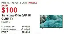 Costco Samsung 65-in Q7F 4K QLED TV offer