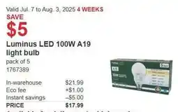 Costco Luminus LED 100W A19 light bulb offer