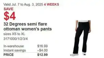 Costco 32 Degrees semi flare ottoman women's pants offer