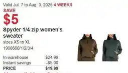 Costco Spyder 1/4 zip women's sweater offer
