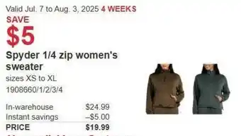Costco Spyder 1/4 zip women's sweater offer