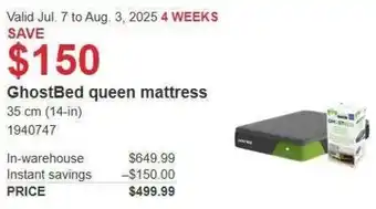 Costco GhostBed queen mattress offer