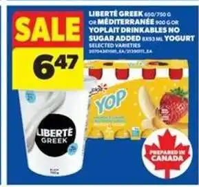 Real Canadian Superstore Liberté Greek or Méditerranée or Yoplait Drinkables offer
