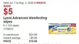 Costco Lysol Advanced disinfecting wipes offer