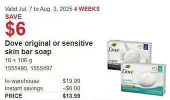 Costco Dove original or sensitive skin bar soap offer