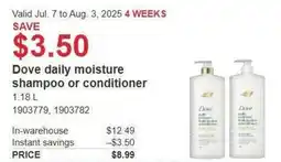 Costco Dove daily moisture shampoo or conditioner offer