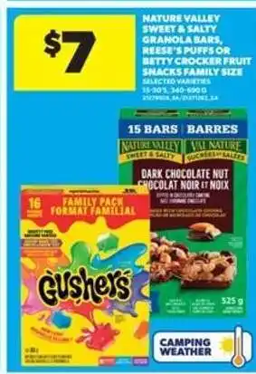 Real Canadian Superstore Nature Valley Sweet & Salty Granola Bars, Reese's Puffs or Betty Crocker Fruit Snacks Family Size offer