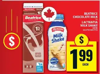 Food Basics Beatrice Chocolate Milk 1L / Lactantia Milk Shake 460mL offer