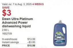 Costco Dawn ultra platinum advanced power dishwashing liquid offer