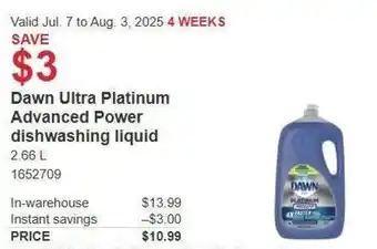 Costco Dawn ultra platinum advanced power dishwashing liquid offer