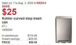 Costco Kohler curved step trash can offer