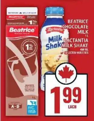 Food Basics Beatrice Chocolate Milk / Lactantia Milk Shake offer