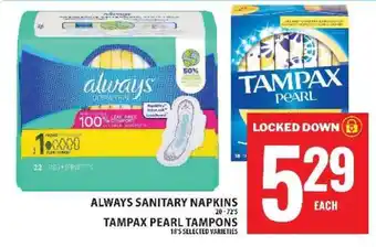 Food Basics ALWAYS SANITARY NAPKINS TAMPAX PEARL TAMPONS offer