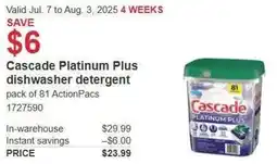 Costco Cascade platinum plus dishwasher detergent offer