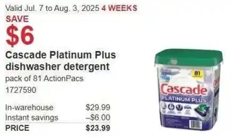 Costco Cascade platinum plus dishwasher detergent offer