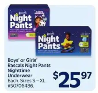 Walmart Rascals Night Pants Nighttime Underwear offer