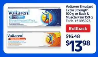 Walmart Voltaren Emulgel Extra Strength 100 g or Back & Muscle Pain 150 g offer