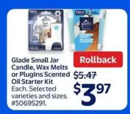 Walmart Glade Small Jar Candle, Wax Melts or Plugins Scented Oil Starter Kit offer
