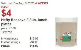 Costco Hefty Ecosave 8.8-in. lunch plates offer