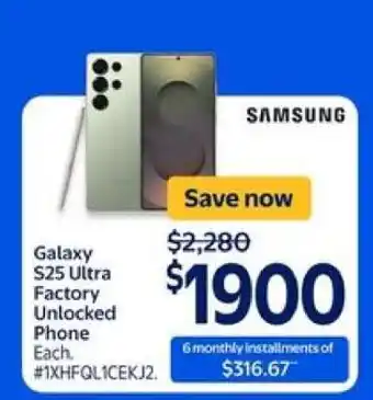 Walmart Galaxy S25 Ultra Factory Unlocked Phone offer