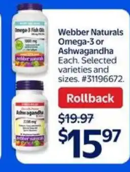 Walmart Webber Naturals Omega-3 or Ashwagandha offer