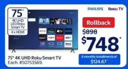 Walmart 75 4K UHD Roku Smart TV offer