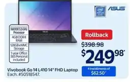 Walmart Vivobook Go 14 L410 14 FHD Laptop offer