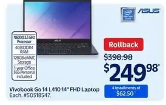 Walmart Vivobook Go 14 L410 14 FHD Laptop offer