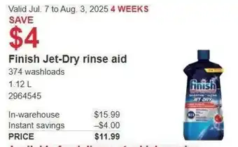 Costco Finish jet dry rinse aid offer
