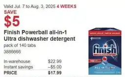 Costco Finish Powerball all-in-1 Ultra dishwasher detergent offer