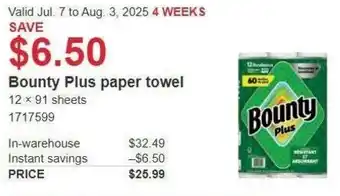 Costco Bounty plus paper towel offer