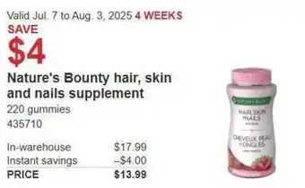Costco Nature's Bounty hair, skin and nails supplement offer