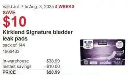Costco Kirkland Signature bladder leak pads offer