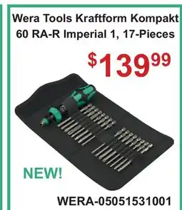 Atlas Tools & Machinery Wera Tools Kraftform Kompakt 60 RA-R Imperial 1, 17-Pieces offer