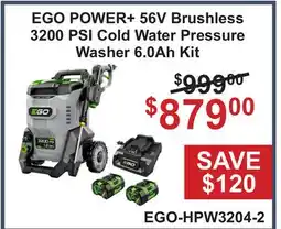 Atlas Tools & Machinery EGO POWER+ 56V Brushless 3200 PSI Cold Water Pressure Washer 6.0Ah Kit offer