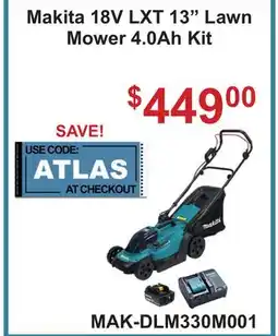 Atlas Tools & Machinery Makita 18V LXT 13 Lawn Mower 4.0Ah Kit offer