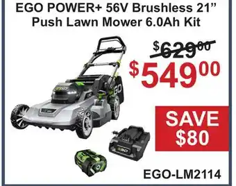 Atlas Tools & Machinery EGO POWER+ 56V Brushless 21 Push Lawn Mower 6.0Ah Kit offer