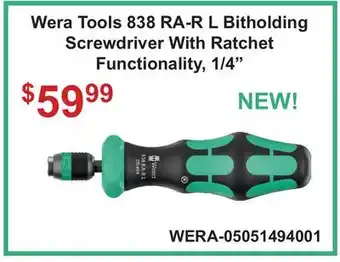 Atlas Tools & Machinery 838 RA-R L Bitholding Screwdriver offer