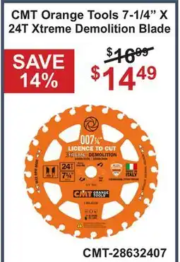 Atlas Tools & Machinery CMT Orange Tools 7-1/4 X 24T Xtreme Demolition Blade offer