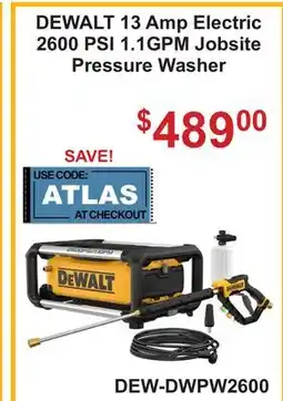 Atlas Tools & Machinery DEWALT 13 Amp Electric 2600 PSI 1.1GPM Jobsite Pressure Washer offer
