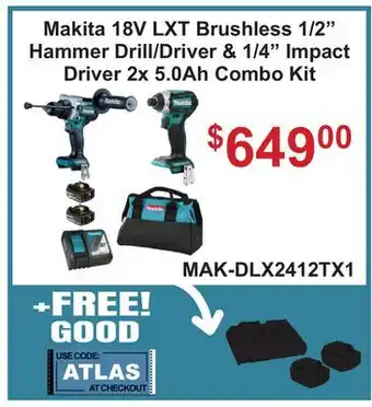 Atlas Tools & Machinery Makita 18V LXT Brushless 1/2 Hammer Drill/Driver & 1/4 Impact Driver offer