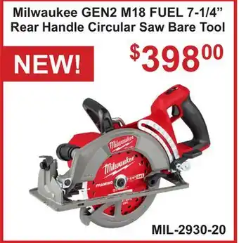 Atlas Tools & Machinery Milwaukee GEN2 M18 FUEL 7-1/4 Rear Handle Circular Saw Bare Tool offer