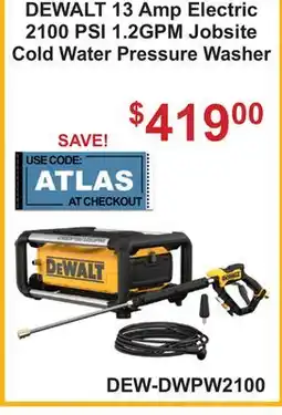 Atlas Tools & Machinery DEWALT 13 Amp Electric 2100 PSI 1.2GPM Jobsite Cold Water Pressure Washer offer