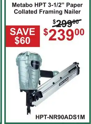Atlas Tools & Machinery Metabo HPT 3-1/2 Paper Collated Framing Nailer offer