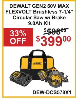 Atlas Tools & Machinery DEWALT GEN2 60V MAX FLEXVOLT Brushless 7-1/4 Circular Saw w/ Brake offer